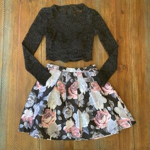 Sequin Hearts Floral Skirt